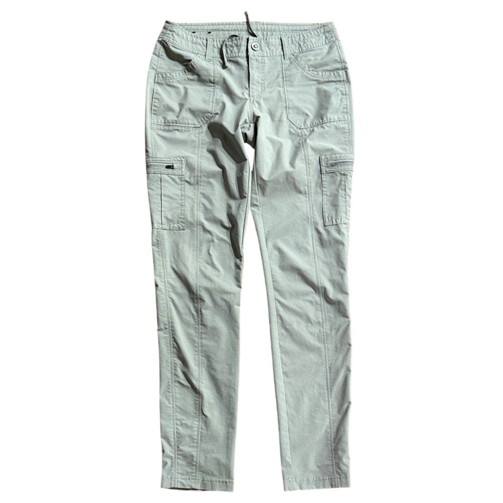 Kuhl Women's Sz 8 Long Tan Straight Leg Zip Fly 6 Pocket Cargo Ripstop Pants